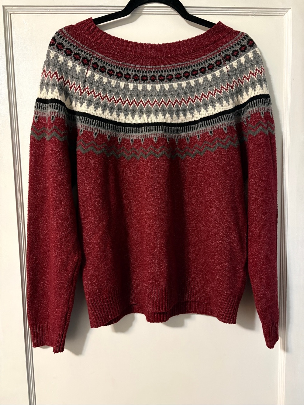 Vintage Inspired Burgundy Fair Isle Sweater | Size M